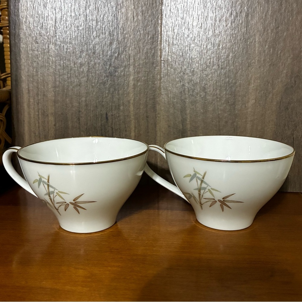 Vintage Two Noritake China Oriental #6341 Bamboo Coffee/Tea Cup Gold Trim JAPAN